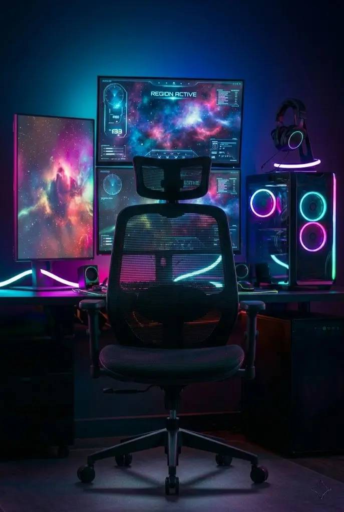 Gaming setup with RGB lighting